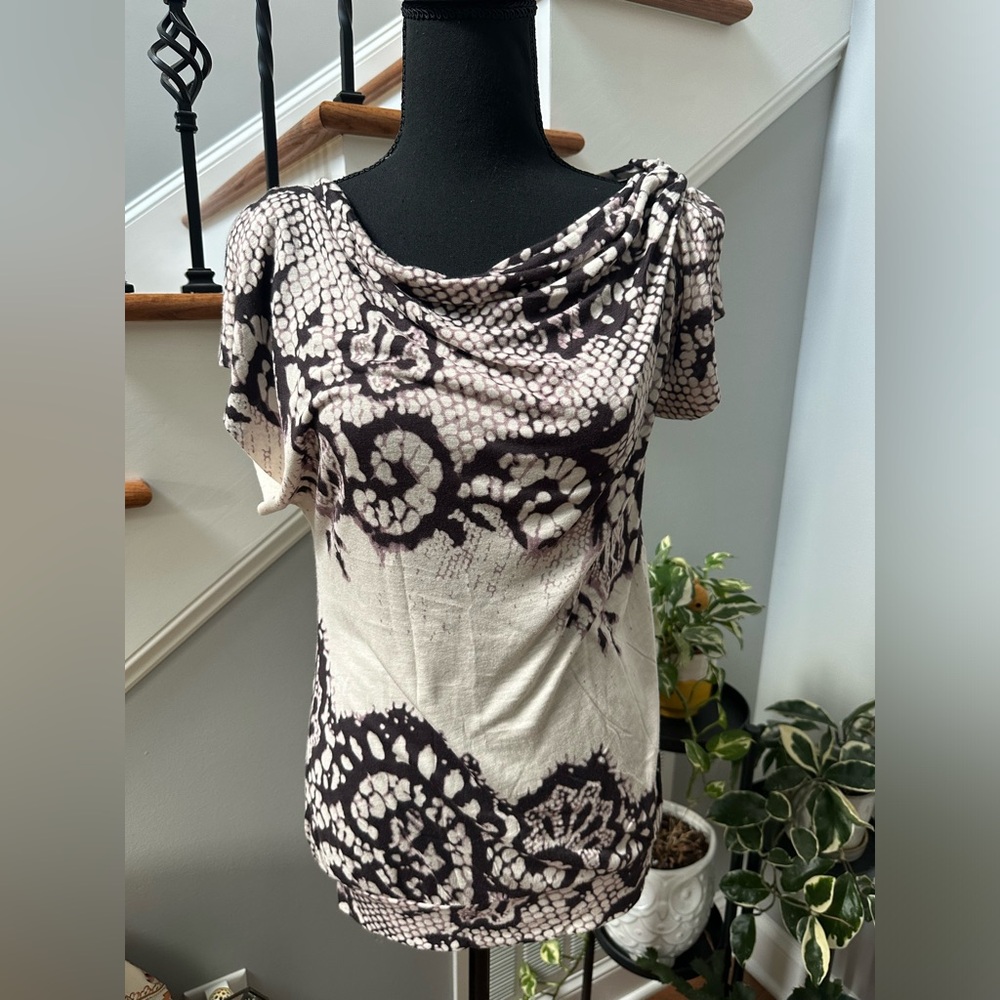 Elegant Ivory & Purple Top with Shoulder Knot Vanessa Virginia